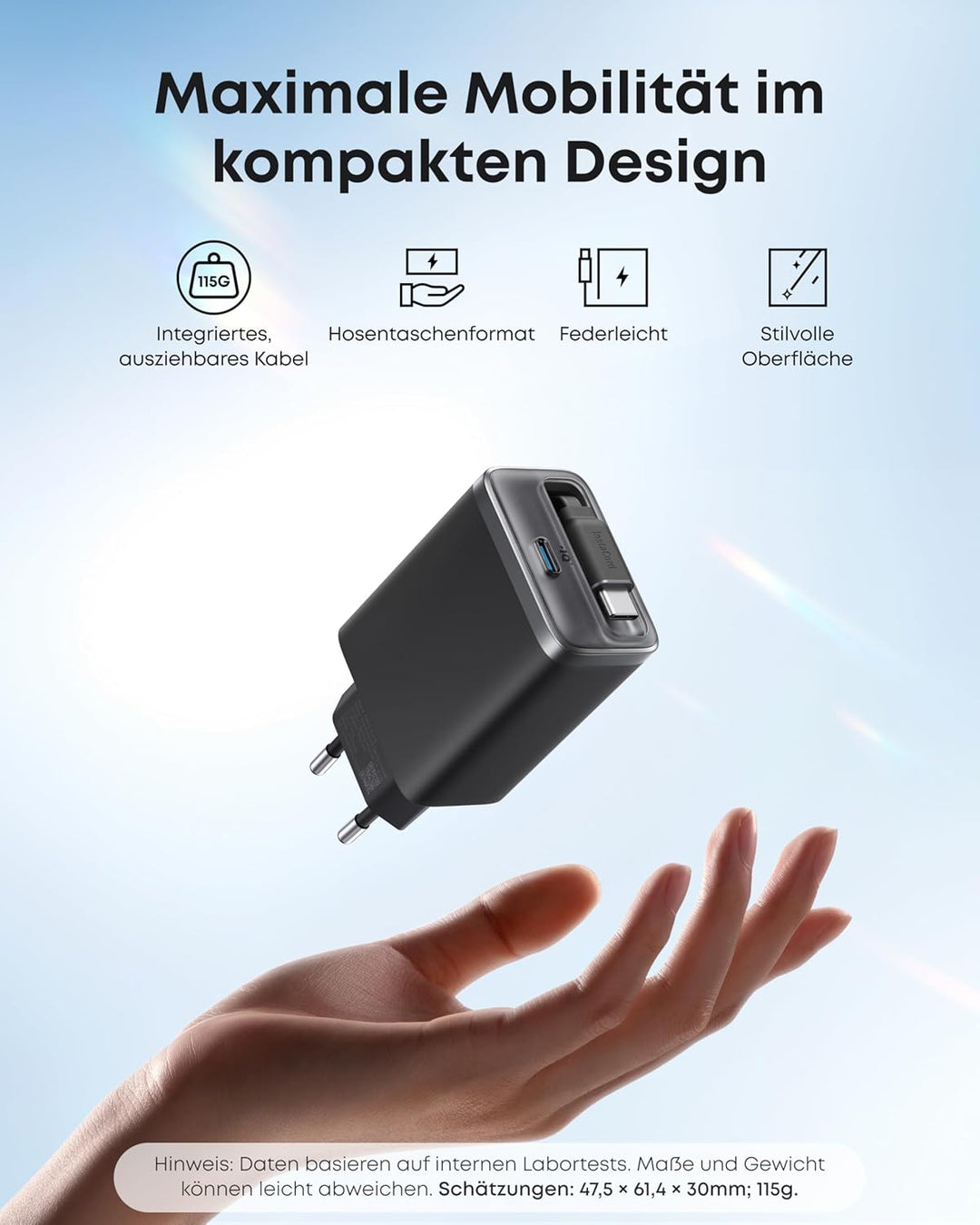 Anker Nano 35W USB C Ladegerät, kompaktes 2 Anschlüsse, InstaCord Kabel | 2-Port Netzteil mit integr