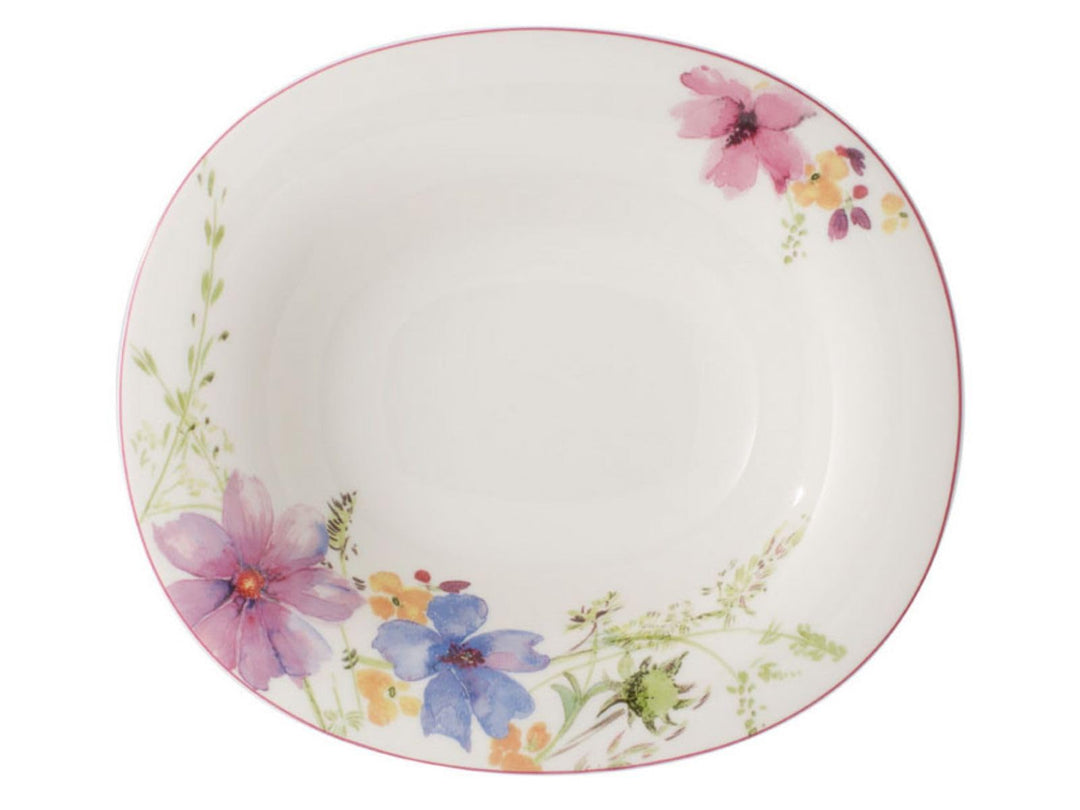 Villeroy und Boch Mariefleur Basic Ovaler Suppenteller, 24 x 21 cm, Premium Porzellan, Weiss/Bunt Su