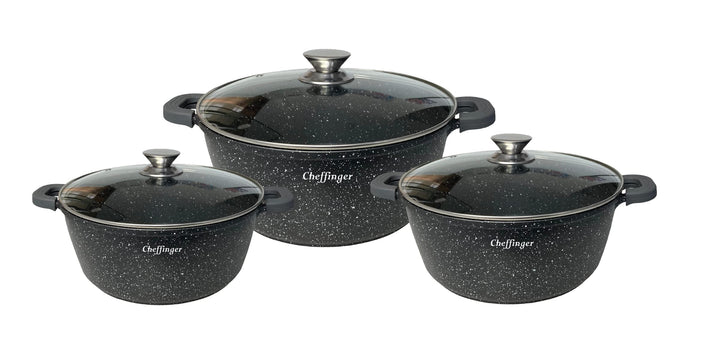 Cheffinger Kochgeschirr 6 tlg Topf Induktion Alu Guss Pfanne Set Kochtopfset