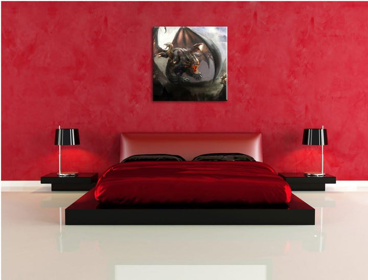 Pixxprint Drachen mit Schlangen als Leinwandbild Quadratisch/Grösse: 70x70 / Wandbild/Kunstdruck/fer