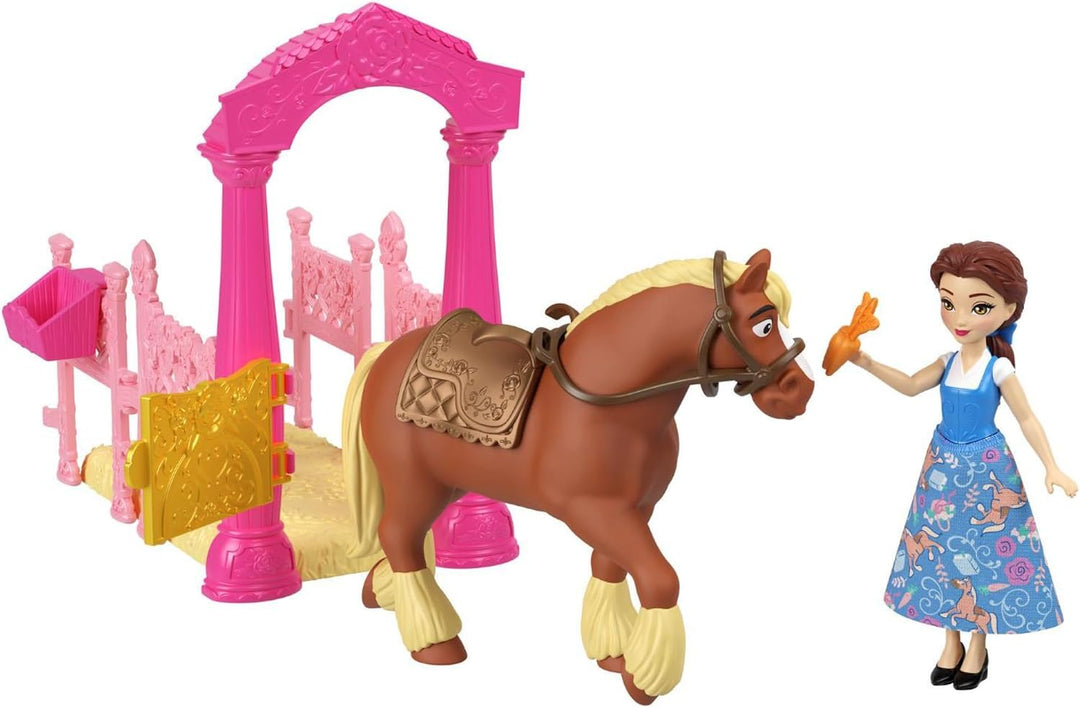 Disney Prinzessinnen-Spielset Stall mit Pferd, Pflege- und Bürstenzubehör, öffnende Türen und Futter