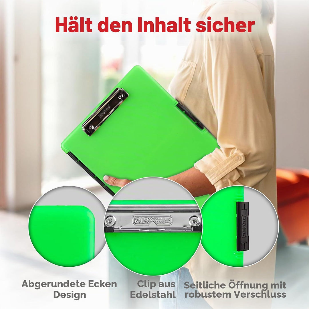 Dexas 3517-807 Slimcase 2 Klemmbrett mit seitlicher Öffnung, Kunststoff, neon Green, 12.5" x 9.5", n