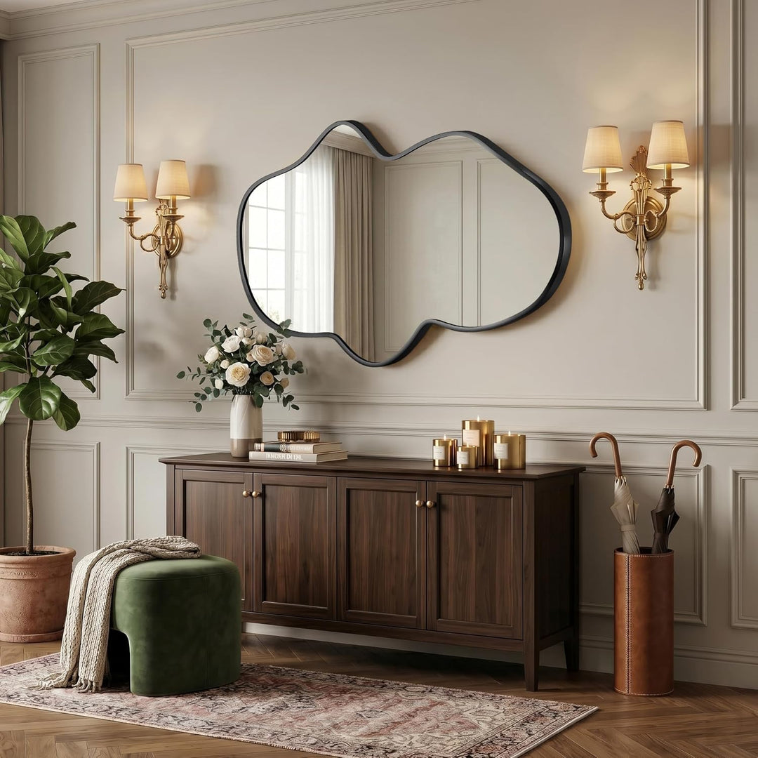 Wavy Wandspiegel, Unregelmässiger Metallrahmenspiegel für Badezimmer, Schlafzimmer &amp; Flur, Asymmetri