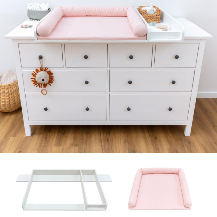 Wickelaufsatz Set für IKEA HEMNES – mit Aufsatz, Wickelauflage & Umrandung aus 100% Baumwolle (Blush