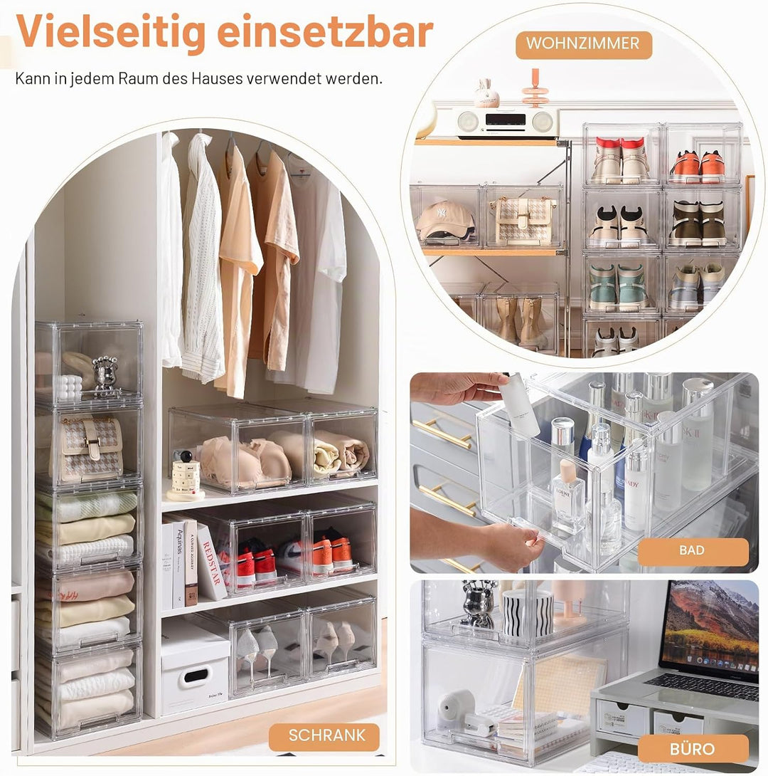 Stapelbare Aufbewahrungsschubladen aus Kunststoff, LINYAPRY Klare Lagerung Bins Organizer mit auszie