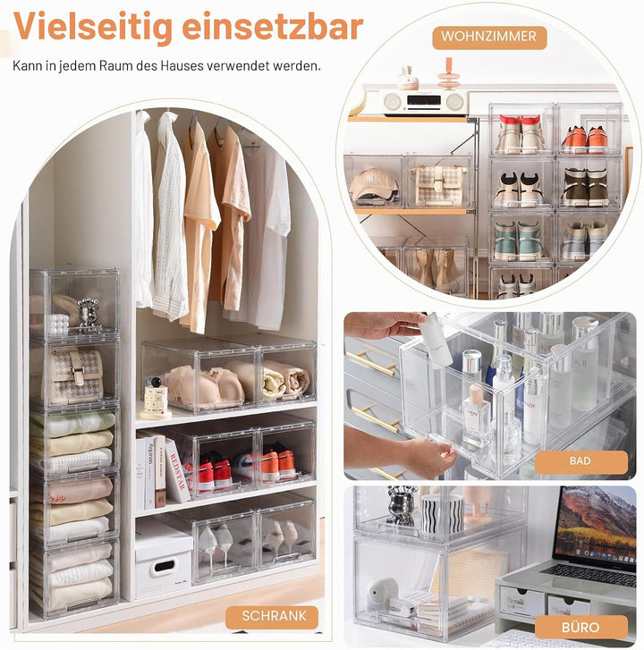 Stapelbare Aufbewahrungsschubladen aus Kunststoff, LINYAPRY Klare Lagerung Bins Organizer mit auszie