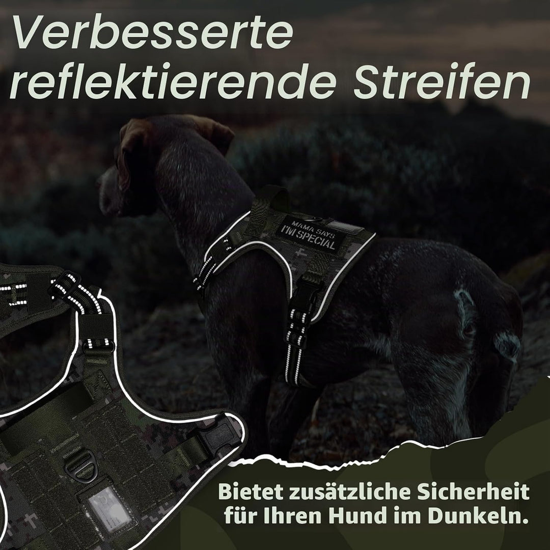 rabbitgoo Hundegeschirr Grosse Hunde Anti-Zug, L, Grünes Tarnmuster | MOLLE-System, Heavy Duty, Sich