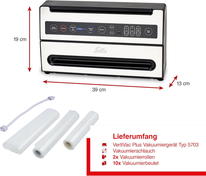 Solis VertiVac Plus 5703 Vakuumiergerät - Folienschweissgerät für Lebensmittel - Pulse Vakuum-, Memo