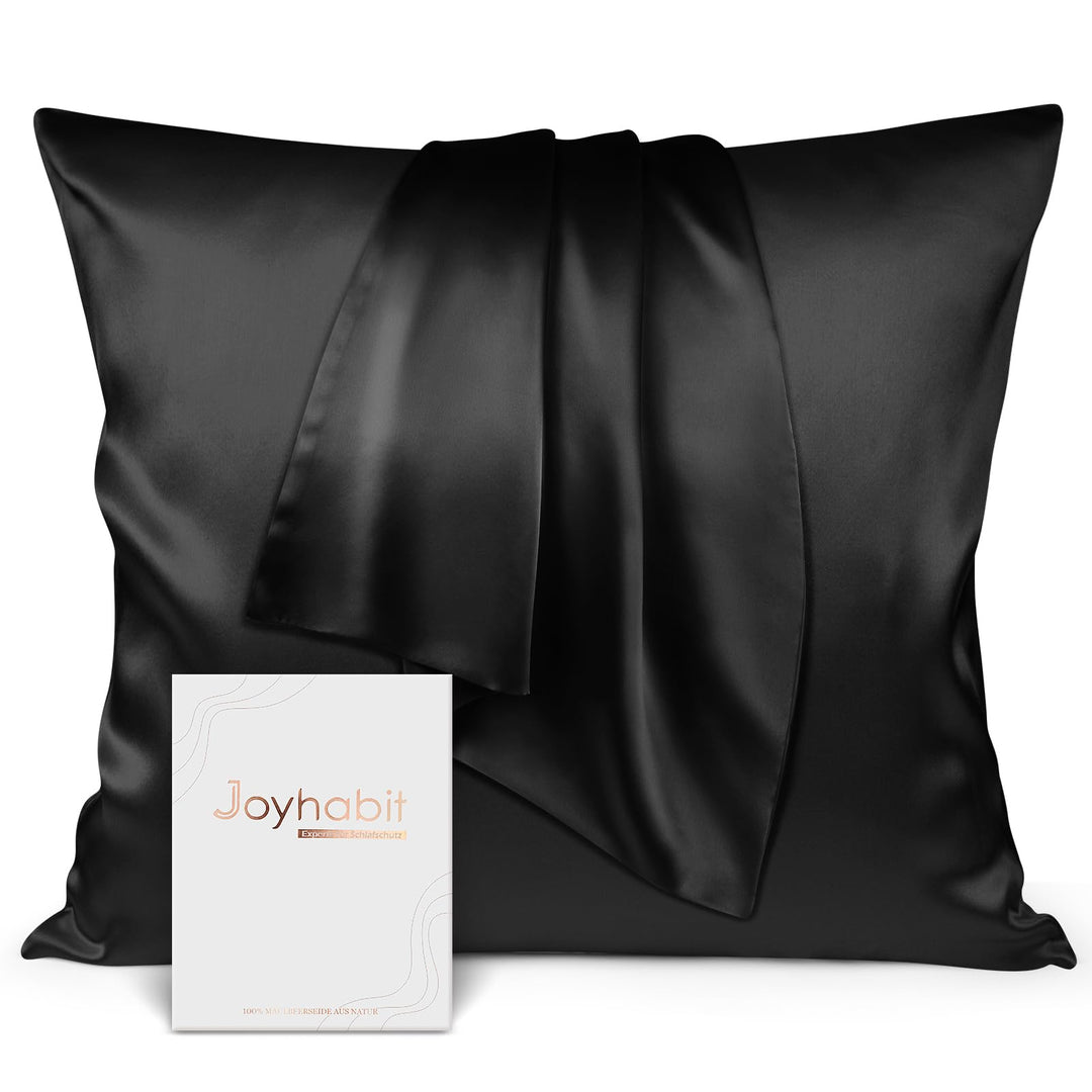 Joyhabit Seidenkissenbezug 80x80, Schwarz, 16MM Silk Pillowcase aus 100% Bio Maulbeerseide, Super fü