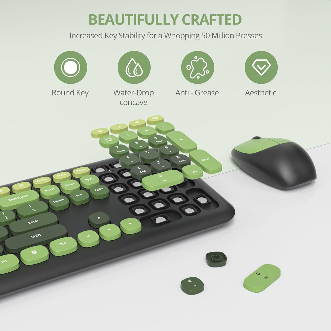 Tastatur und Maus Kabellos, Retro Bunt Tastatur Funktastatur mit Stille Mouse Amerikanisch QWERTY, C