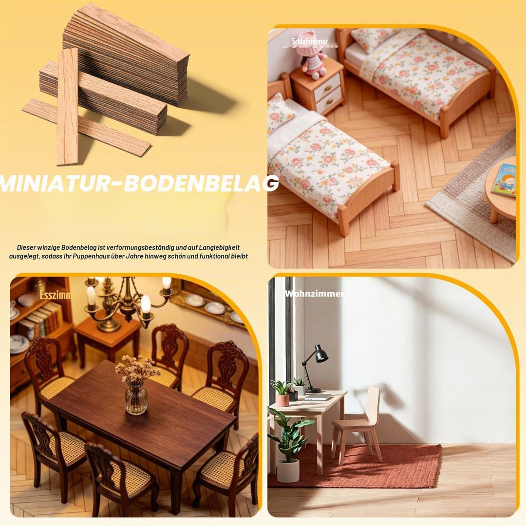 DOITOOL Mini-Puppenhaus-Bodenbelag im Massstab 1:12, 40 Stück, Mini-Puppenhaus-Bodenbretter, selbstk