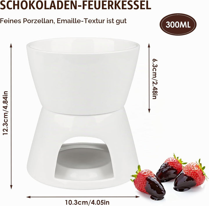Schoko Fondueset Keramik Schokofondue Tasse mit Teelichthalter, Schokoladenfondue Tasse für Schokola