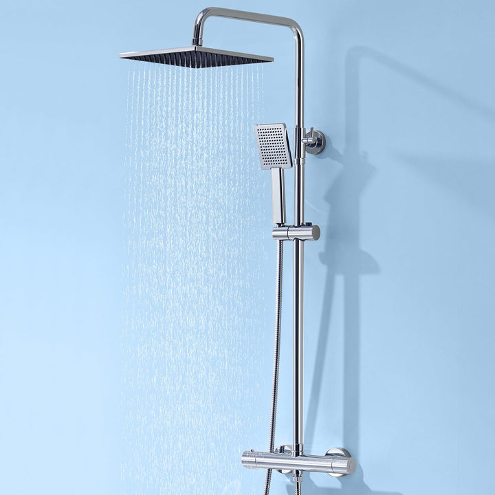 Auralum Thermostat-Duscharmatur komplettset mit Verbrühschutz, Duschsystem mit Regendusche, Duschgar