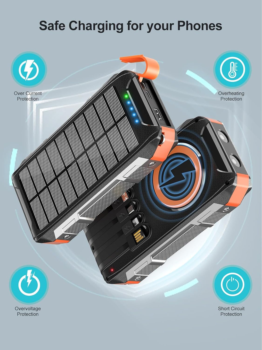 Wireless Solar Powerbank 26800mAh mit 4 Kabeln,30W Magnetische Power Bank Schnell Aufladende USB C t