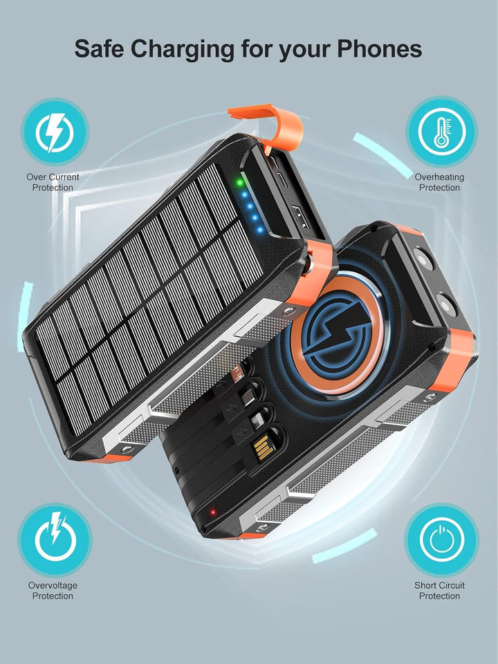 Wireless Solar Powerbank 26800mAh mit 4 Kabeln,30W Magnetische Power Bank Schnell Aufladende USB C t