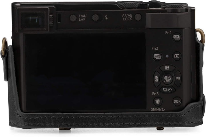 MegaGear Panasonic Lumix DC-TZ100, TZ200 Ever Ready Echtleder Kamera-Case mit Trageriemen - Schwarz,