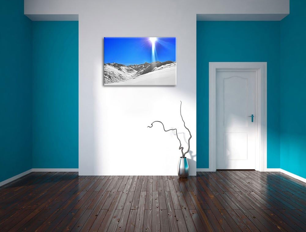 Weite weisse Berglandschaft im Winter schwarz/weiss Format: 100x70 auf Leinwand, XXL riesige Bilder