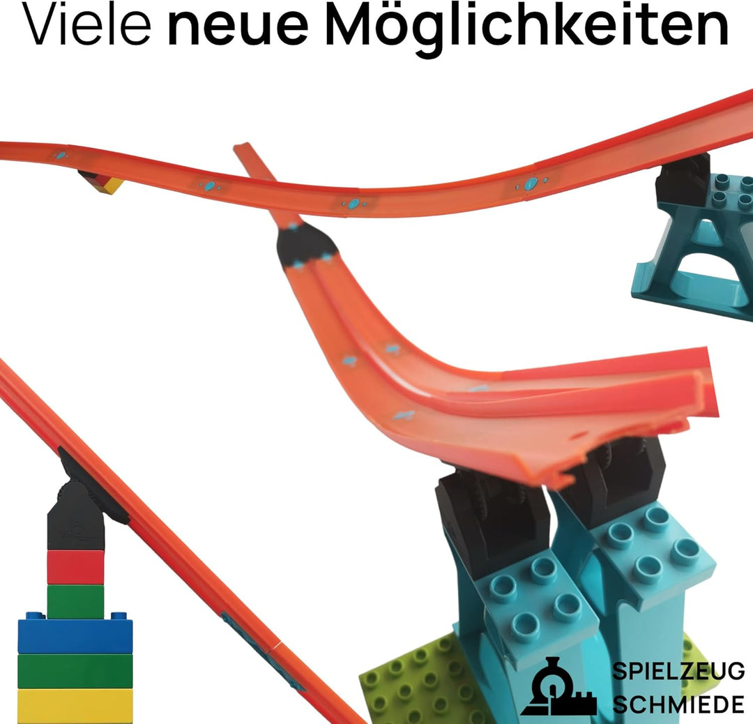 Adapter Set kompatibel mit HOT Wheels Tracks & LEGO DUPLO Steine - 8 Adapter (6 starr, 2 beweglich)