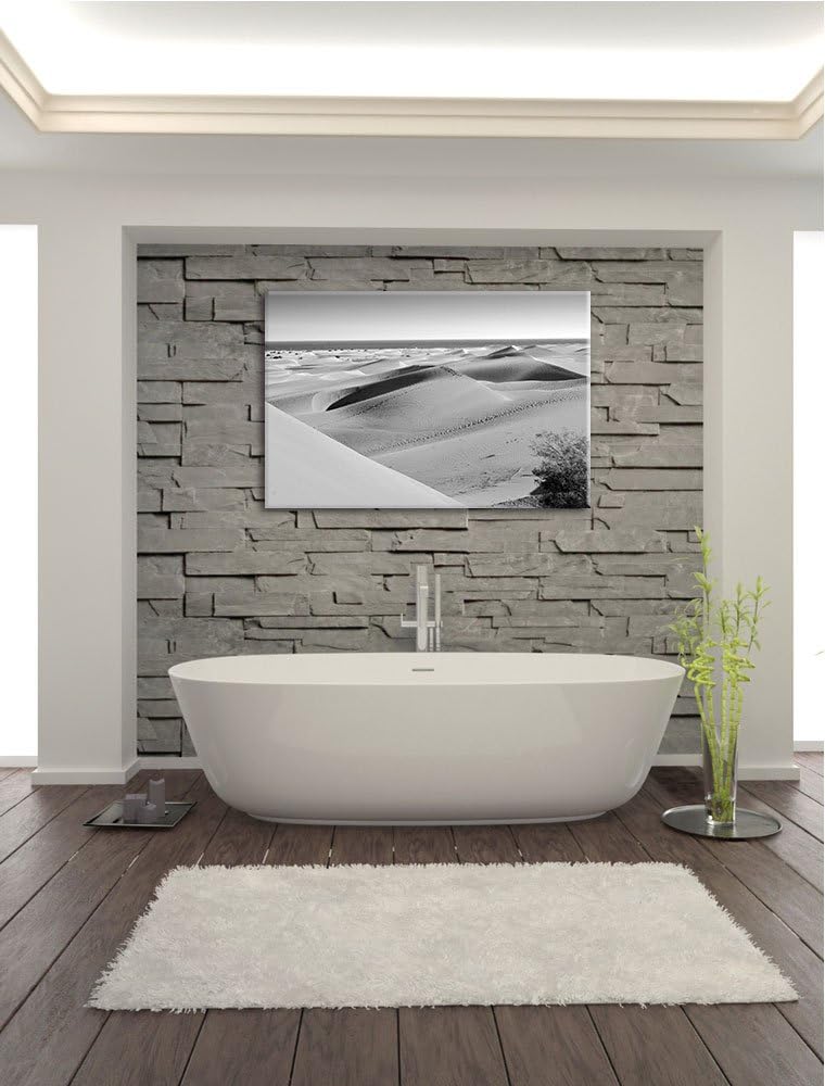 schöne Wüste am Meer schwarz/weiss Format: 100x70 auf Leinwand, XXL riesige Bilder fertig gerahmt mi