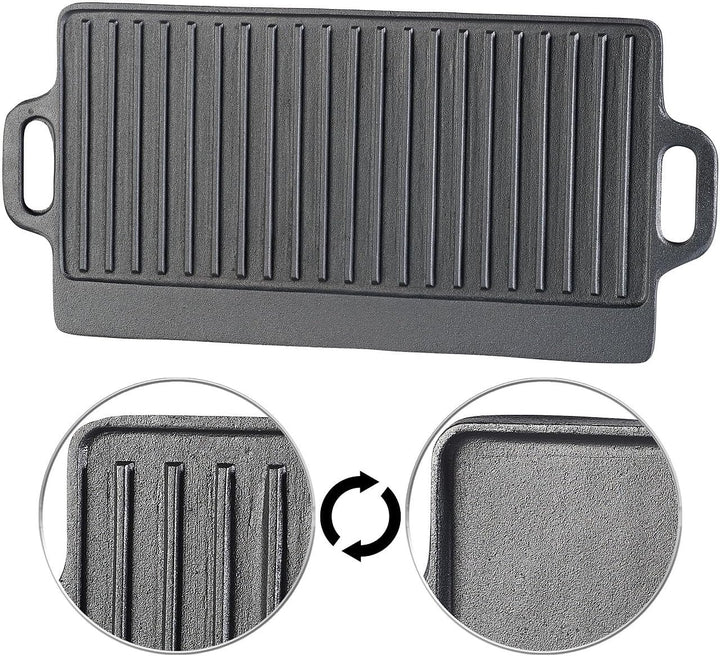 Rosenstein & Söhne Gussplatte: Gusseiserne Wende-Grillplatte für Ofen, Herd und Grill, 51 x 23,5 cm