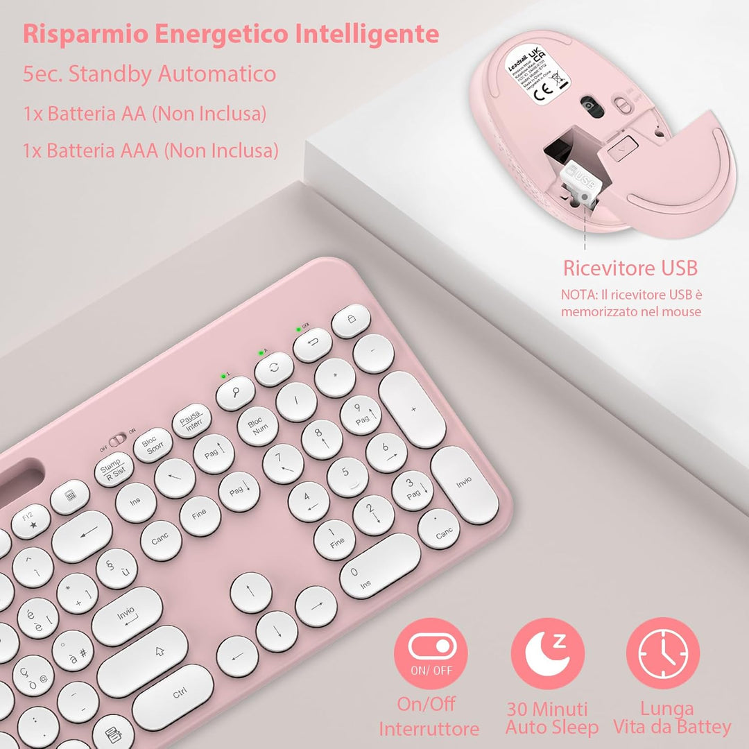LeadsaiL Kabellose Tastatur und Maus Set Mit Ständer für Telefon und Tablet, USB, Leise, 1600 DPI, I