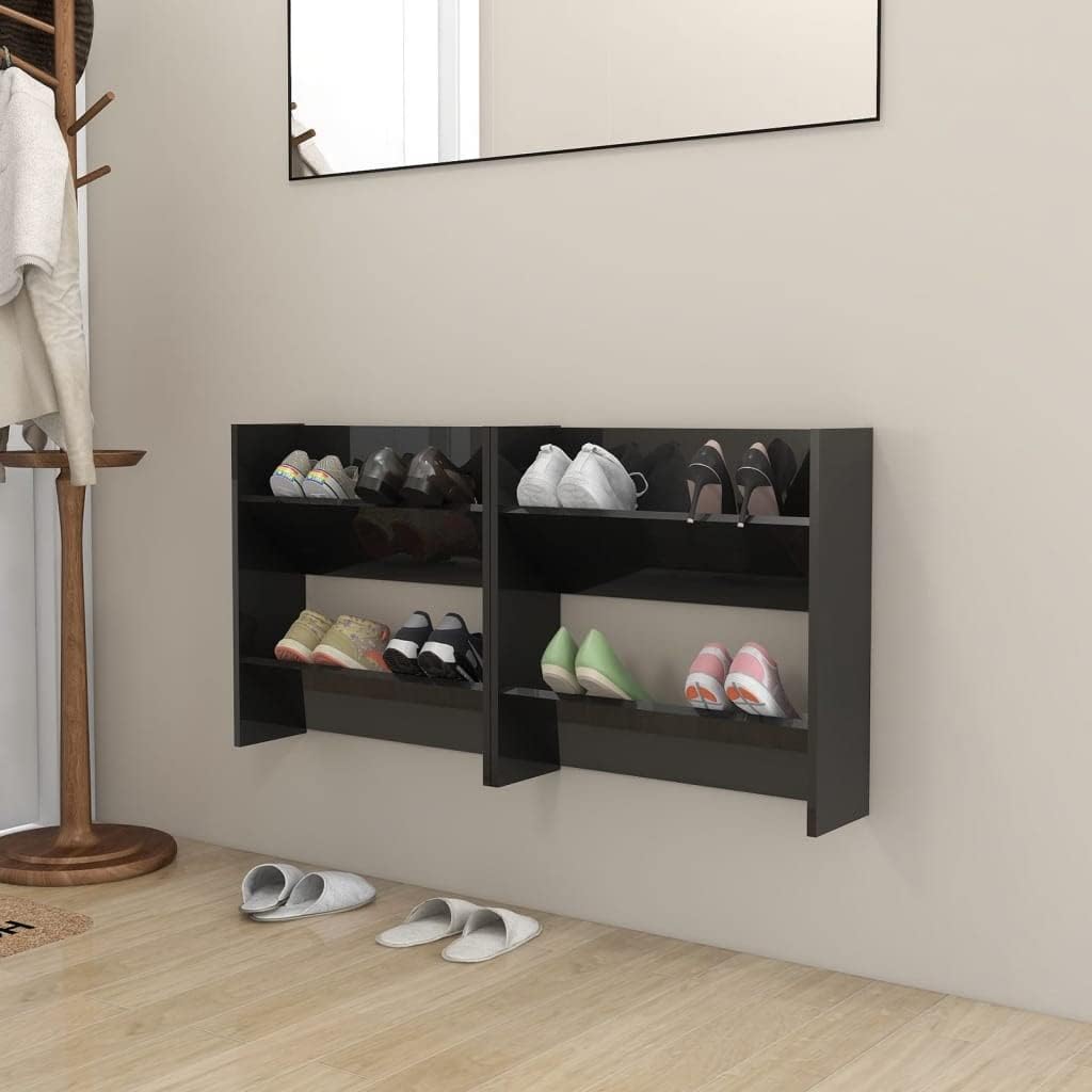 homiuse 2 Stück 60x18x60 cm Wand Schuhschrank mit 2 Kippböden Schuhregal Schmal Hochglanz Schwarz Sc
