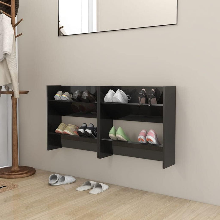 homiuse 2 Stück 60x18x60 cm Wand Schuhschrank mit 2 Kippböden Schuhregal Schmal Hochglanz Schwarz Sc
