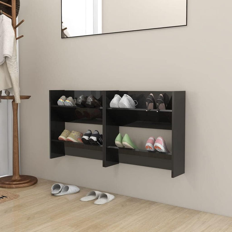 homiuse 2 Stück 60x18x60 cm Wand Schuhschrank mit 2 Kippböden Schuhregal Schmal Hochglanz Schwarz Sc