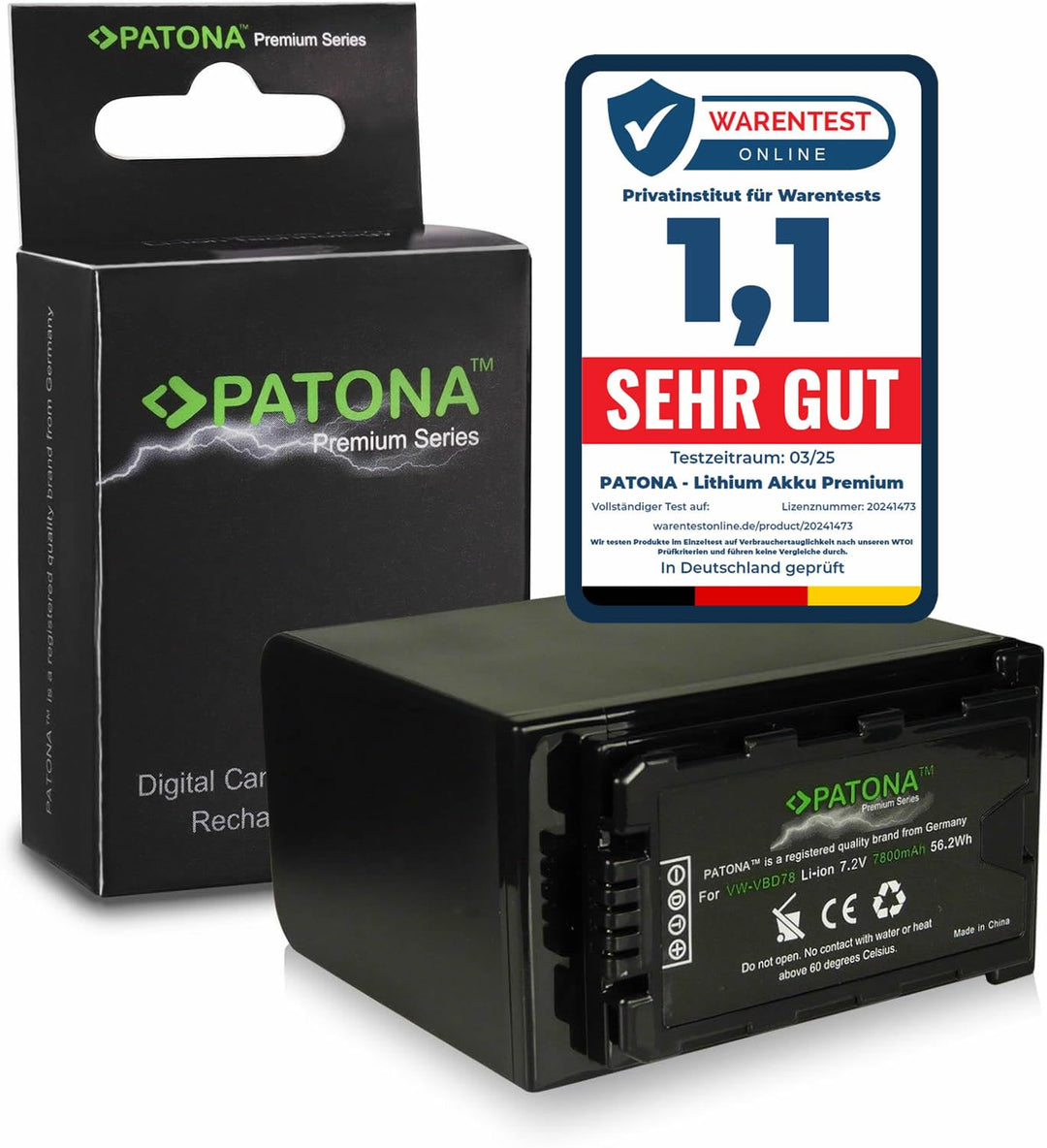 PATONA Premium Akku VW-VBD78 | 7800mAh 7.2V 56.2Wh | Ersatzakku VWVBD78 VBD78 kompatibel mit Panason