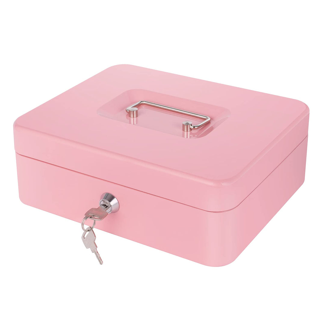 Rosa Geldkassette mit Geldablage und Schloss, Metall-Spardose für Bargeld, Schlosskasten für Geld, 2