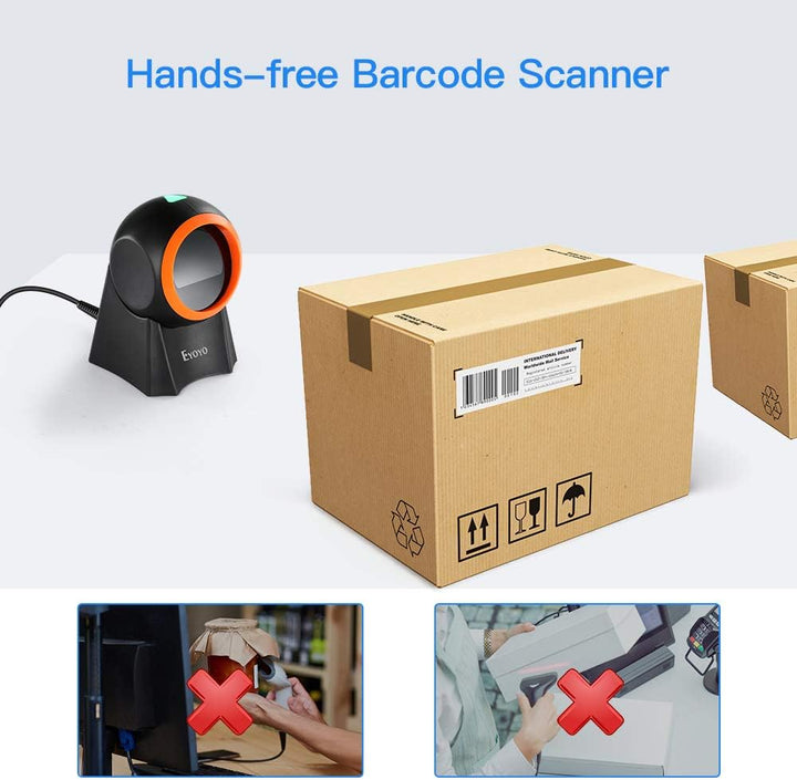 Eyoyo 1D 2D QR Desktop Barcode Scanner with Large Scan Window, Hands-Free Barcode Reader with QR Scr