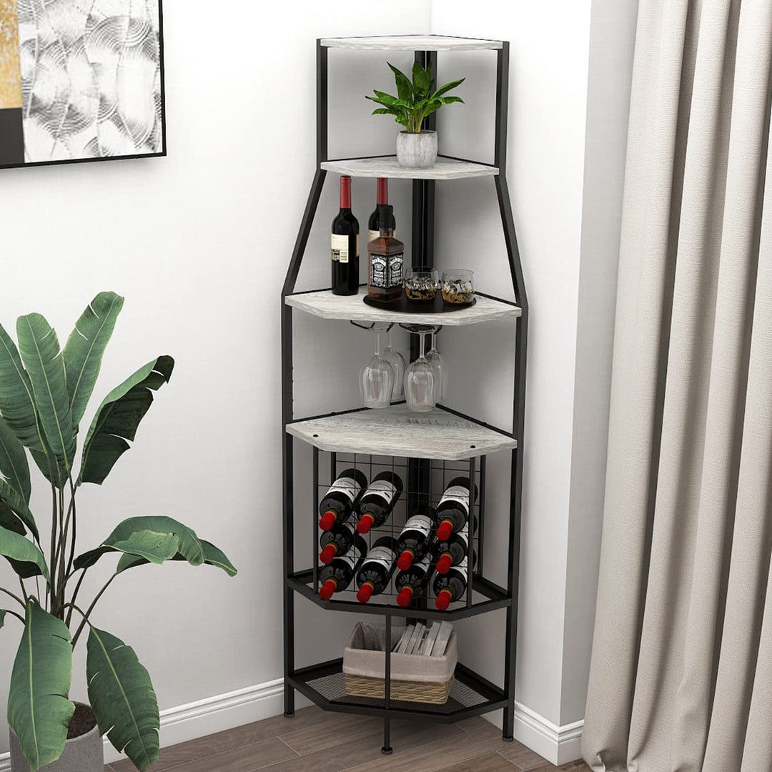 VEDECASA Eck-Weinregal Bodenstehend 5-stöckiges Eck-Barregal mit Glashalter and Weinaufbewahrung ind