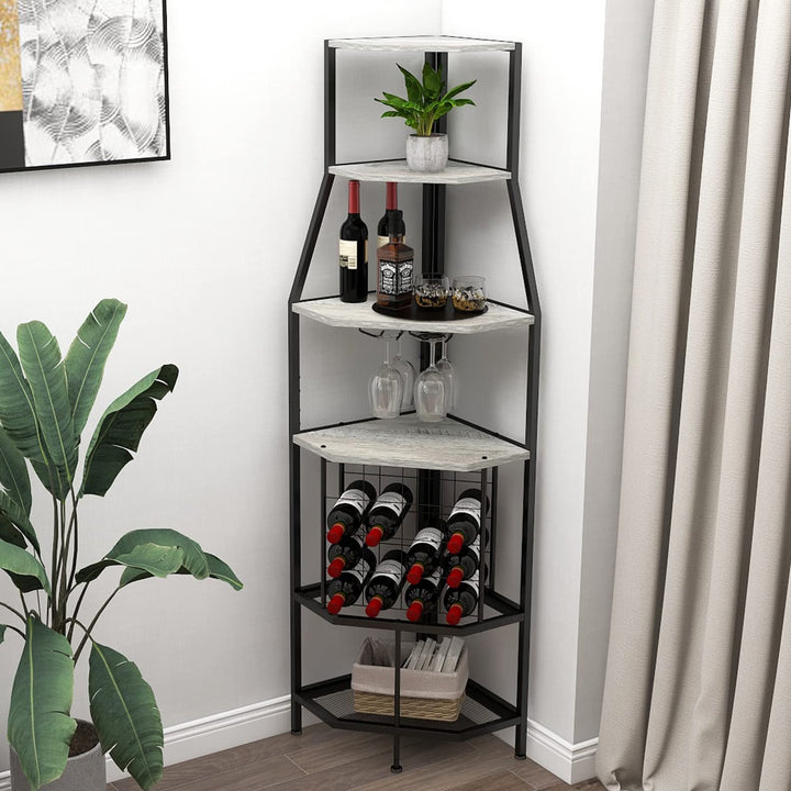 VEDECASA Eck-Weinregal Bodenstehend 5-stöckiges Eck-Barregal mit Glashalter and Weinaufbewahrung ind