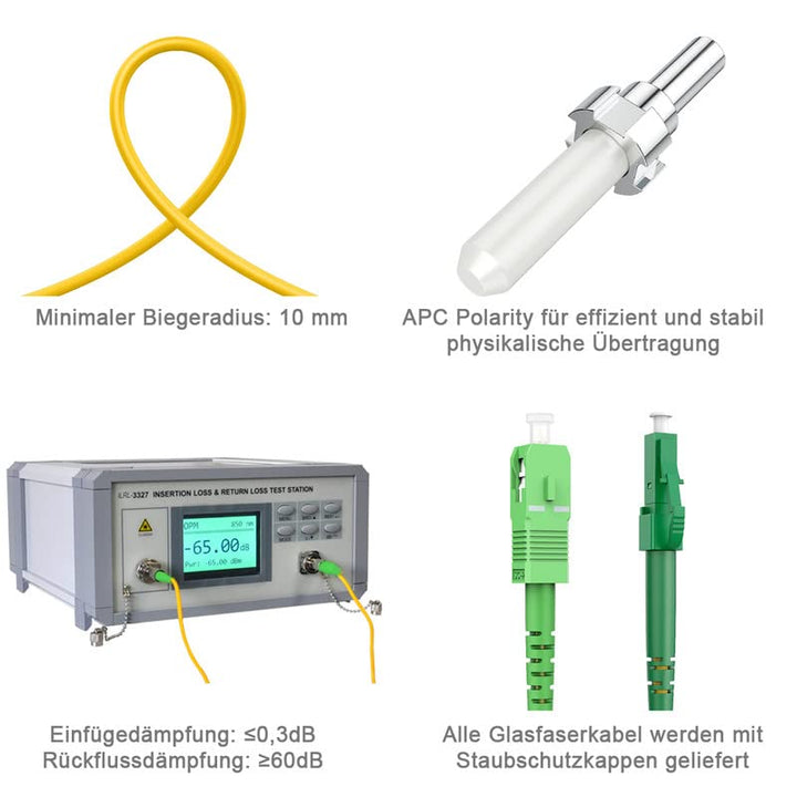 RamboCables 40m SC/APC auf LC/APC, LWL Simplex Patchkabel 9/125µm, Singlemode Glasfaserkabel für FTT