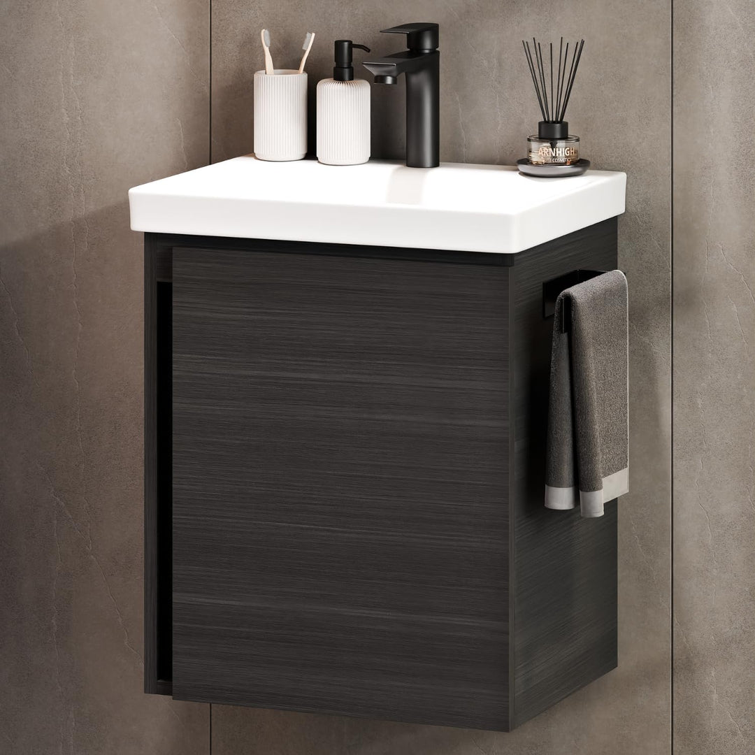 Planetmöbel Waschtischunterschrank 50 cm Anthrazit mit Armatur Schwarz mit Wasserhahn Schwarz matt A