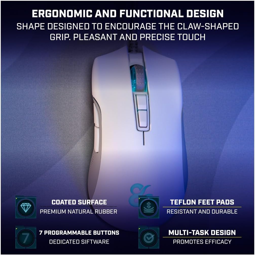 Newskill Eos Ivory Professionelle Gaming-Maus mit RGB-Beleuchtung, 16000 dpi und optischem Sensor Pi
