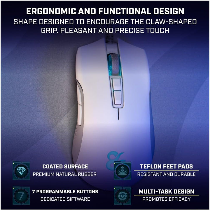 Newskill Eos Ivory Professionelle Gaming-Maus mit RGB-Beleuchtung, 16000 dpi und optischem Sensor Pi