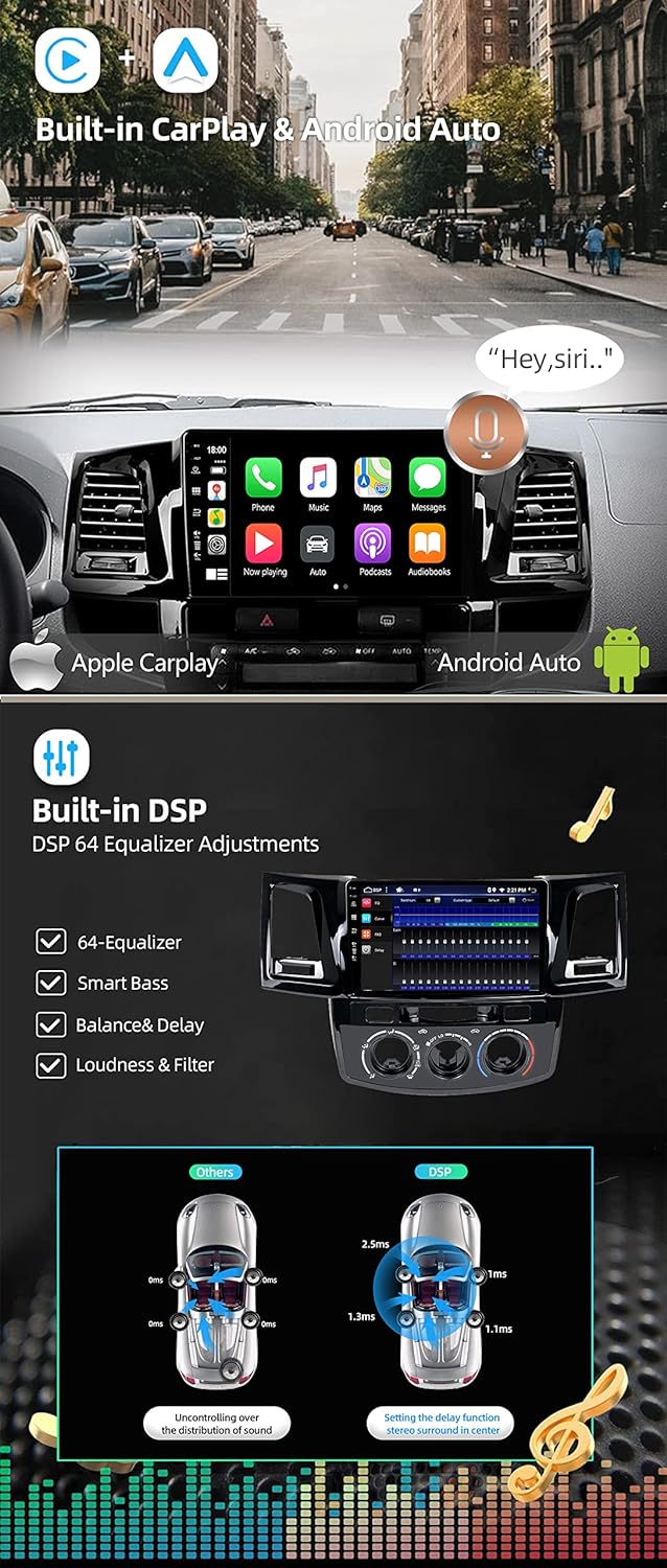 YUNTX [4GB+64GB] Android 12 Autoradio für Toyota Fortuner Hilux 2005-2007-2 Din-[Integriertes Wirele