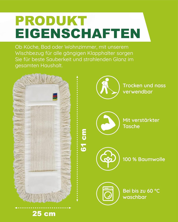 Wisch Star Wischmopp Bezug 50 cm aus Baumwolle in Weiss | 10 x Bodenwischer Bezug, Ersatzbezug mit T