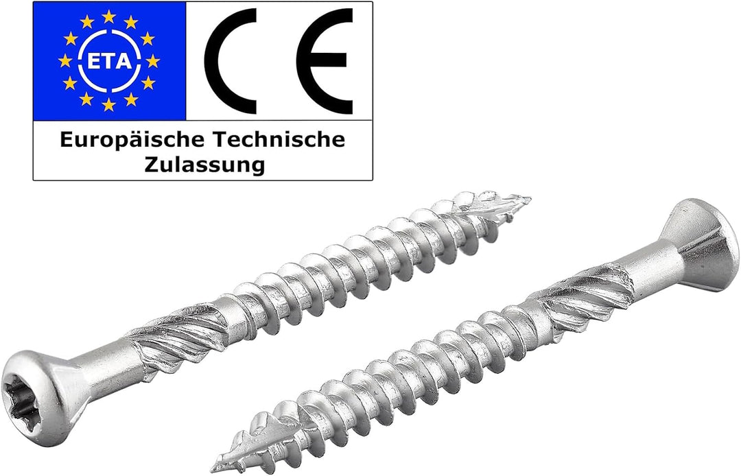 Terrassenschraube mit Zierkopf und TX-Antrieb | gehärteter Edelstahl C1 | inkl. 1 x S2-Bit | Schaftf