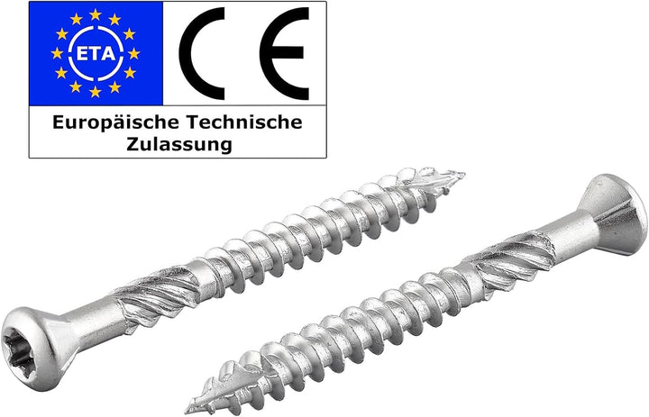 Terrassenschraube mit Zierkopf und TX-Antrieb | gehärteter Edelstahl C1 | inkl. 1 x S2-Bit | Schaftf