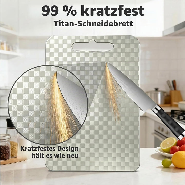 100% Reines Titan Schneidebrett 3er-Set, Beidseitig Nutzbar Kariertes Muster, Lebensmittelechte Küch