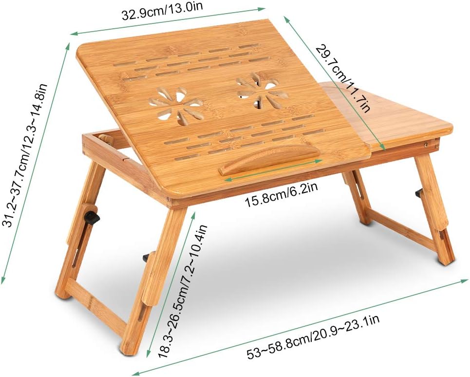 Bambus Laptoptisch Schreibtisch mit Schublade, klappbarer Notebooktisch Betttisch höhenverstellbar f
