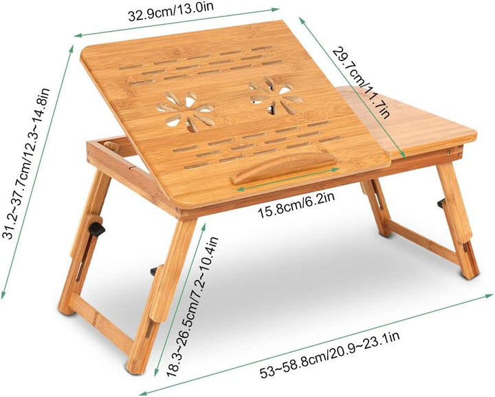 Bambus Laptoptisch Schreibtisch mit Schublade, klappbarer Notebooktisch Betttisch höhenverstellbar f