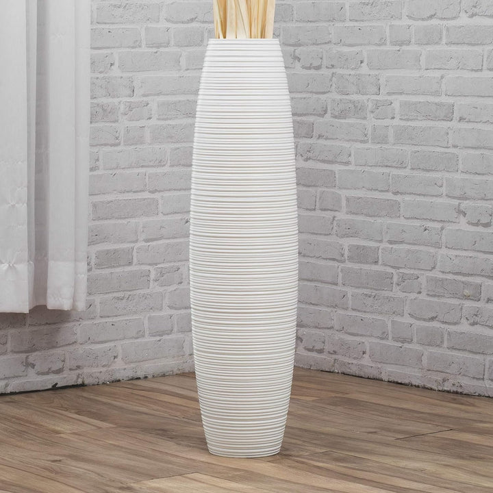 Leewadee Grosse Bodenvase für Dekozweige hohe Standvase Design Holzvase, Holz, 90 cm, Weiss 90 cm We