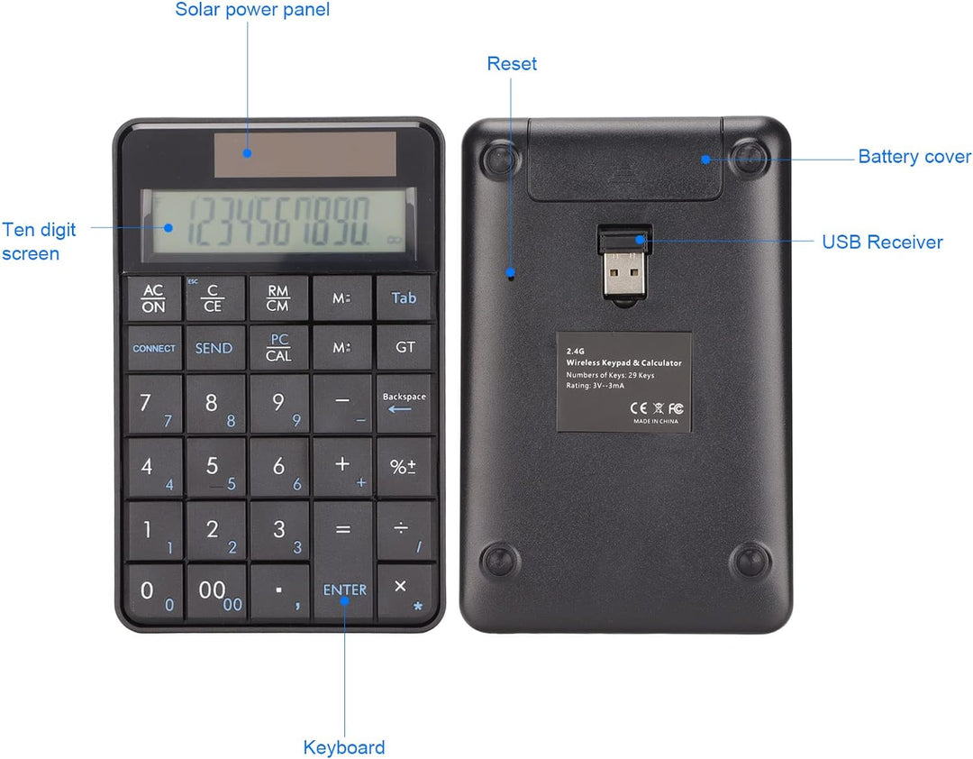 Annadue 2 in 1 Kabelloses Keypad mit Taschenrechner, 29 Tasten 2.4G Kabellos Nummernblock Ziffernblo