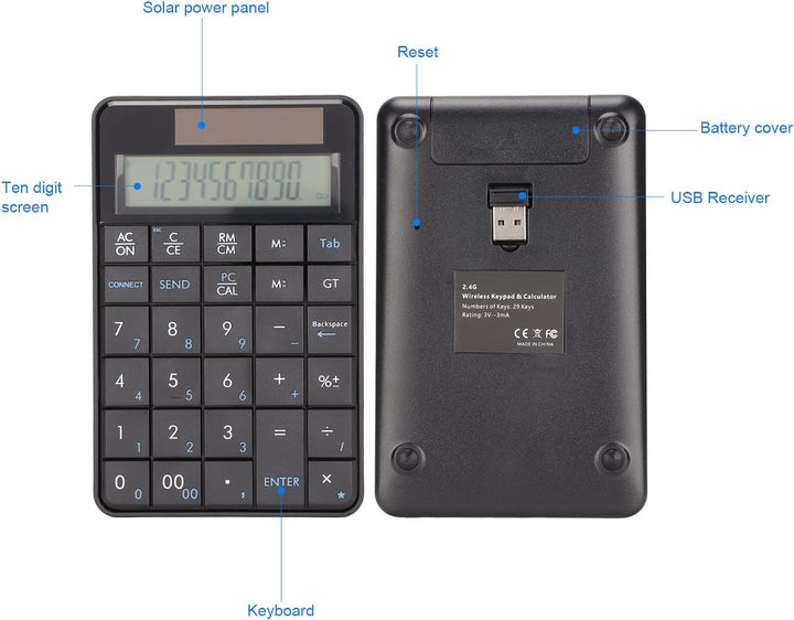 Annadue 2 in 1 Kabelloses Keypad mit Taschenrechner, 29 Tasten 2.4G Kabellos Nummernblock Ziffernblo