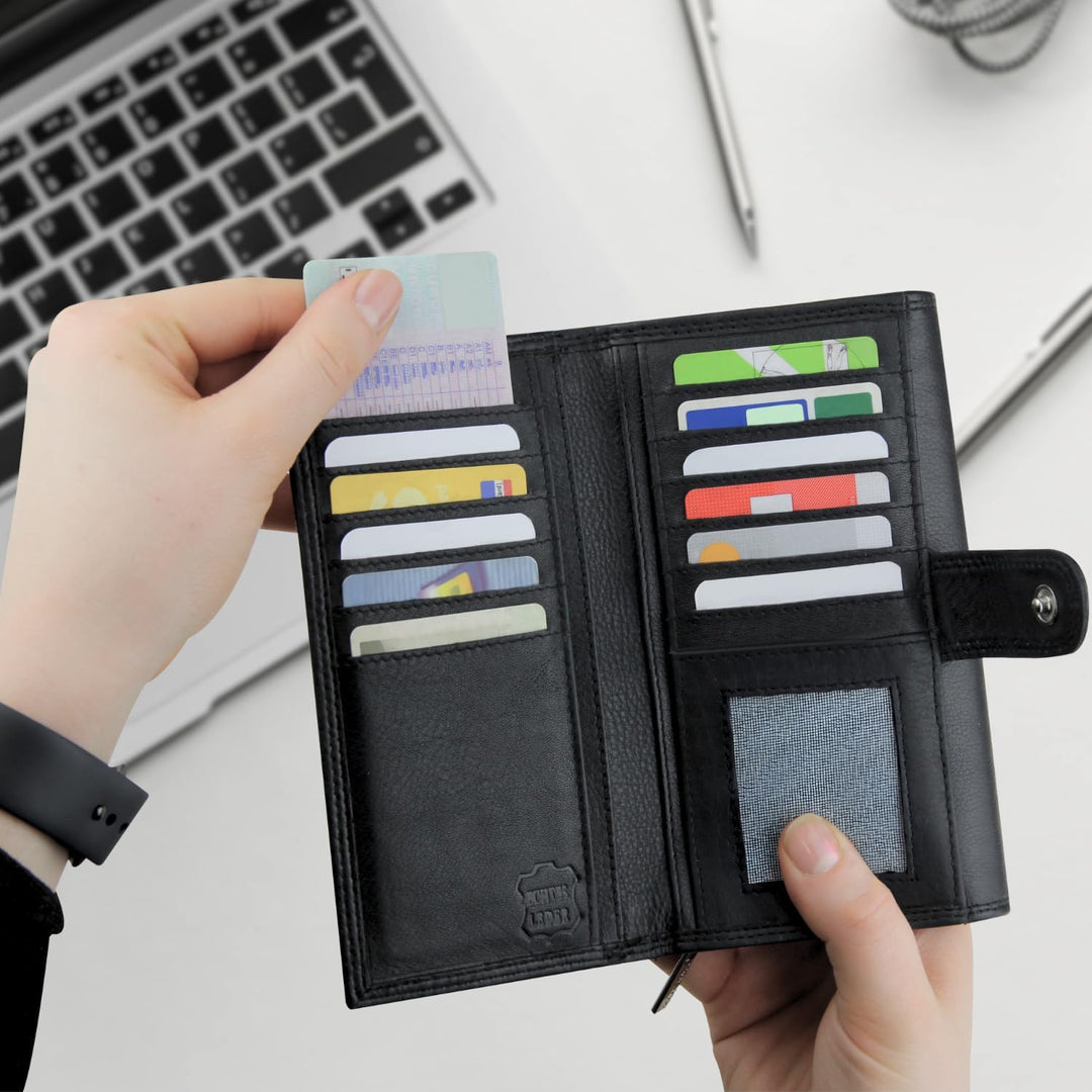 Frentree® Damen Geldbörse aus echtem Nappaleder, grosses Leder Portemonnaie mit RFID-Schutz, weiches