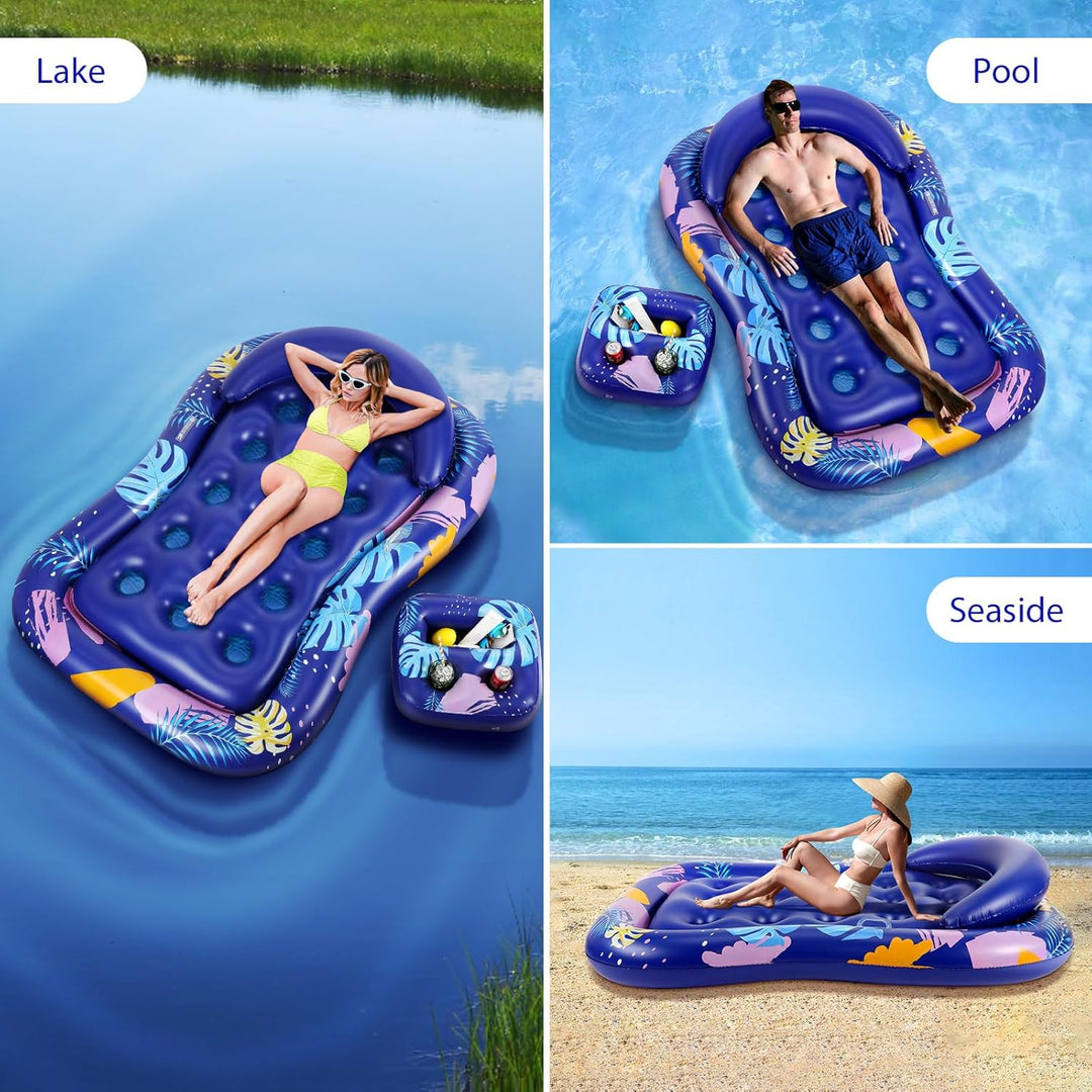 MoKo Pool Luftmatratze Erwachsene, Gross Schwimmbett mit EIS Bar, Solarium Pool Loungesessel Aufblas