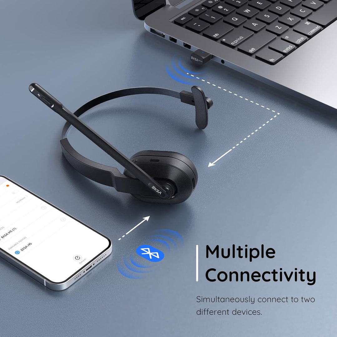 EKSA H5SE Bluetooth Headset, Kabelloses Headset mit Mikrofon AI Geräuschunterdrückung [45 Stdn Spiel